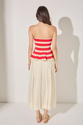 ENDLESS ROSE - Striped Strapless Knit Peplum Tops - TOPS available at Objectrare