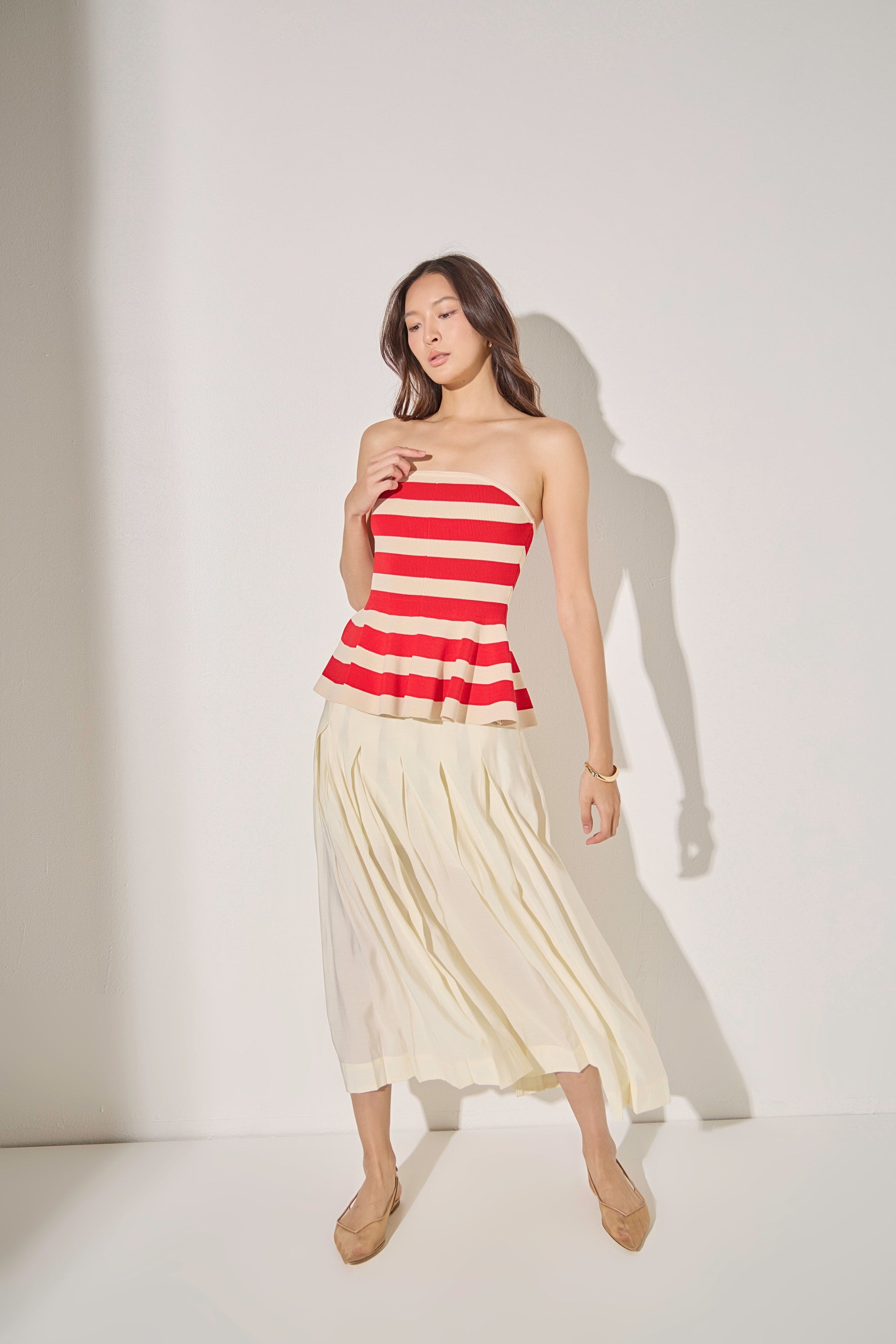 ENDLESS ROSE - Striped Strapless Knit Peplum Tops - TOPS available at Objectrare