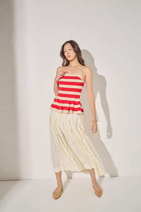 ENDLESS ROSE - Striped Strapless Knit Peplum Tops - TOPS available at Objectrare