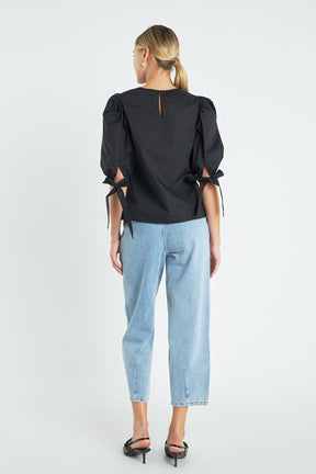 ENGLISH FACTORY - Bow Banded Puff Sleeve Blouse - TOPS available at Objectrare