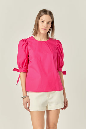 ENGLISH FACTORY - Bow Banded Puff Sleeve Blouse - TOPS available at Objectrare
