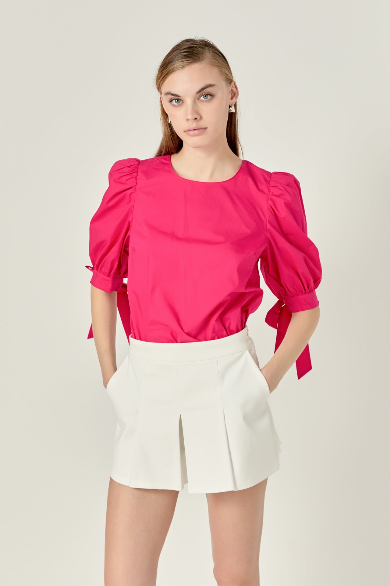 ENGLISH FACTORY - English Factory - Bow Banded Puff Sleeve Blouse - TOPS available at Objectrare