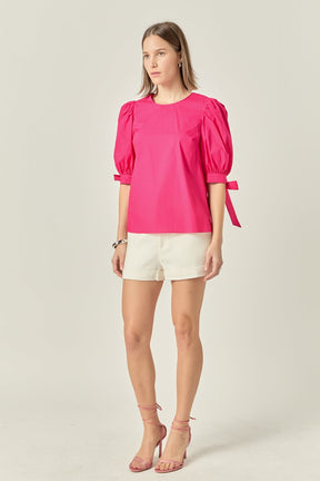 ENGLISH FACTORY - Bow Banded Puff Sleeve Blouse - TOPS available at Objectrare
