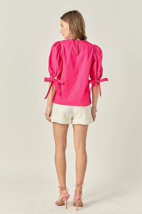 ENGLISH FACTORY - Bow Banded Puff Sleeve Blouse - TOPS available at Objectrare