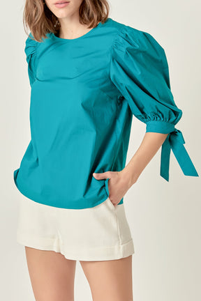 ENGLISH FACTORY - Bow Banded Puff Sleeve Blouse - TOPS available at Objectrare