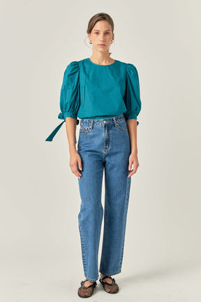 ENGLISH FACTORY - English Factory - Bow Banded Puff Sleeve Blouse - TOPS available at Objectrare