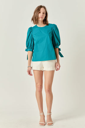 ENGLISH FACTORY - Bow Banded Puff Sleeve Blouse - TOPS available at Objectrare