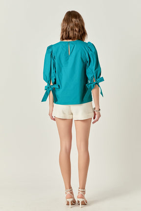 ENGLISH FACTORY - Bow Banded Puff Sleeve Blouse - TOPS available at Objectrare