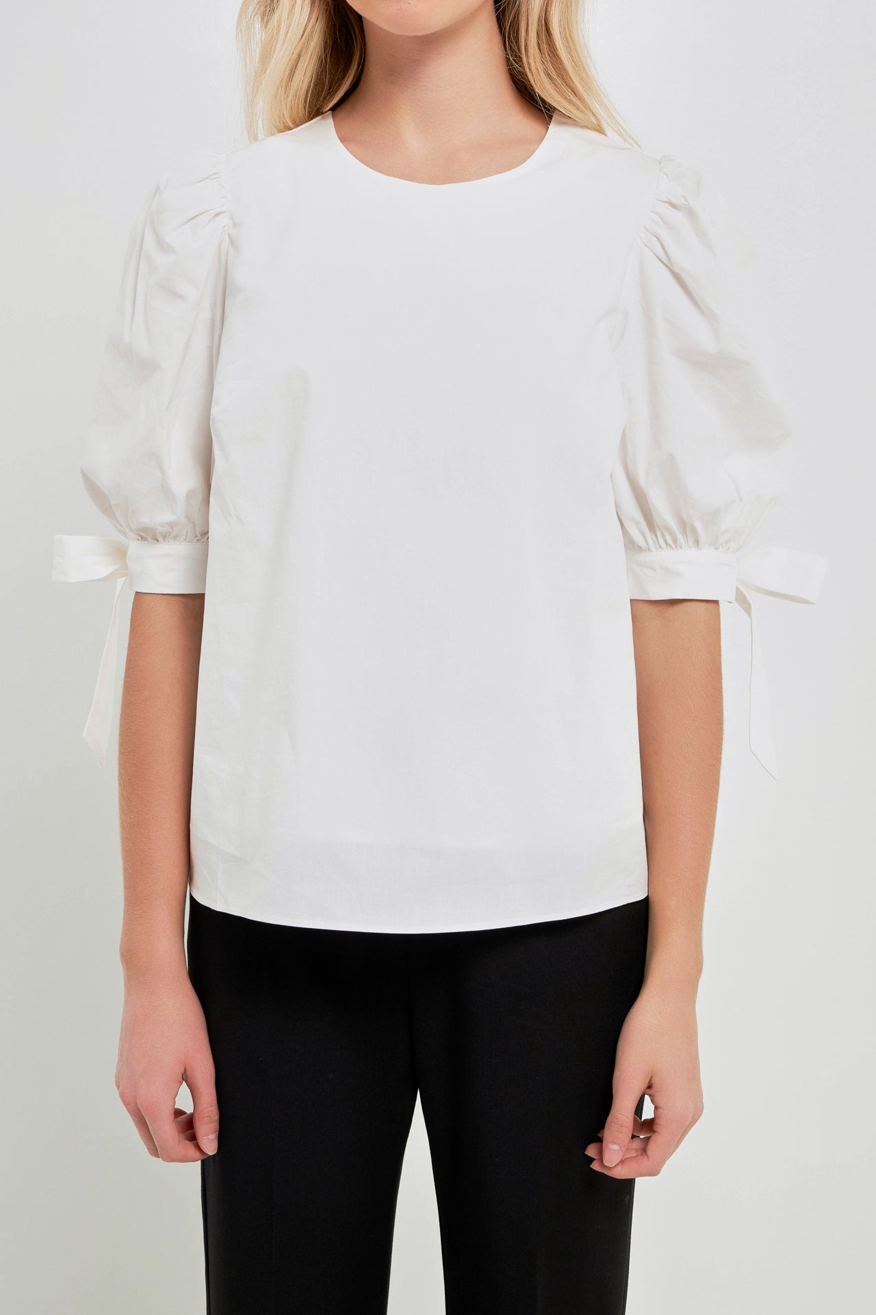 ENGLISH FACTORY - English Factory - Bow Banded Puff Sleeve Blouse - TOPS available at Objectrare