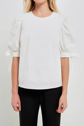 ENGLISH FACTORY - Bow Banded Puff Sleeve Blouse - TOPS available at Objectrare