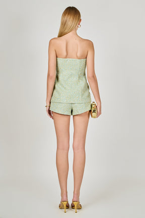 ENDLESS ROSE - Tweed Gold Buttoned Strapless Long Top - TOPS available at Objectrare