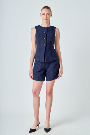ENDLESS ROSE - Tweed Buttoned Sleeveless Top - TOPS available at Objectrare