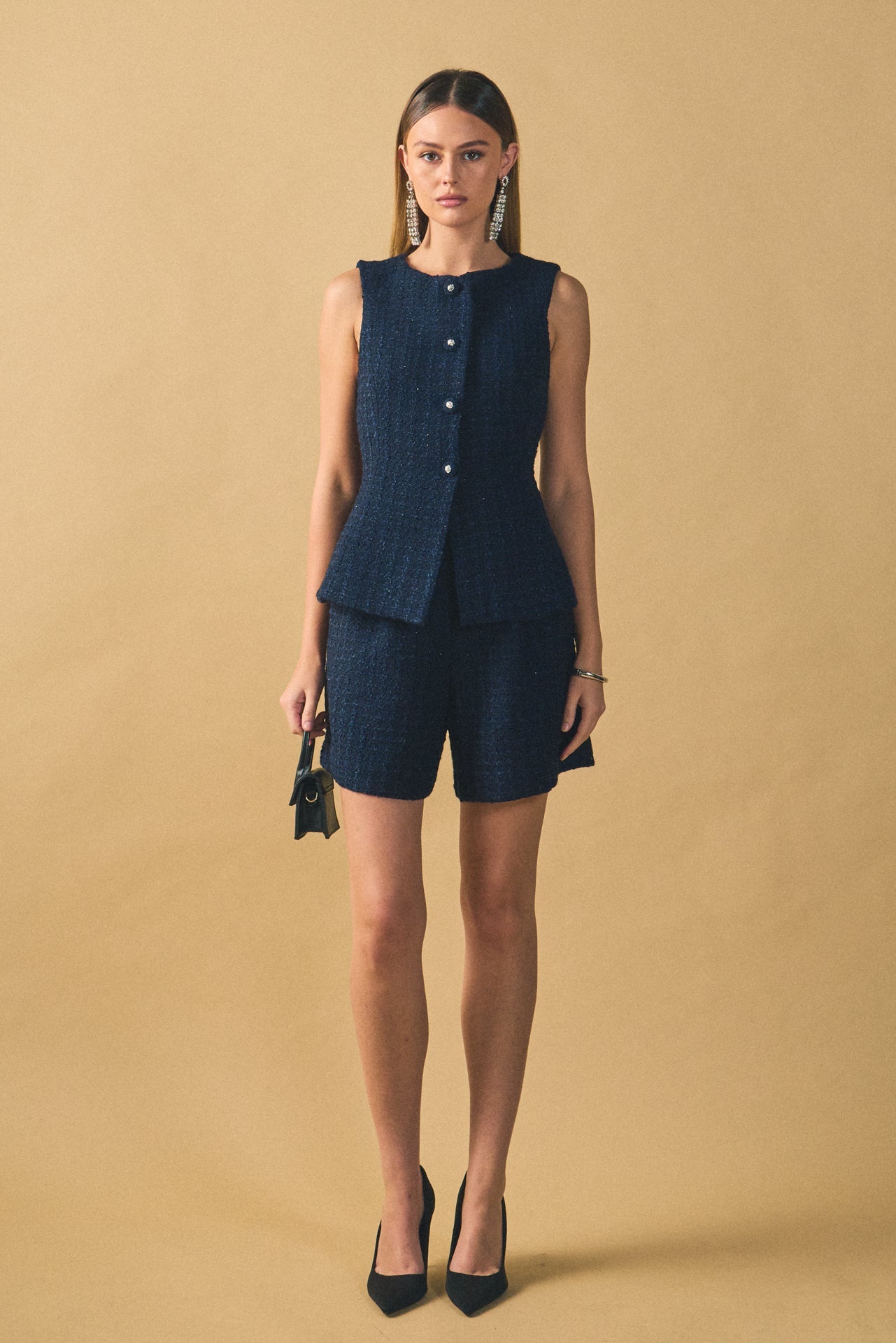 ENDLESS ROSE - Tweed Buttoned Sleeveless Top - TOPS available at Objectrare