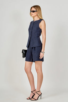 ENDLESS ROSE - Tweed Buttoned Sleeveless Top - TOPS available at Objectrare