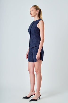 ENDLESS ROSE - Tweed Buttoned Sleeveless Top - TOPS available at Objectrare