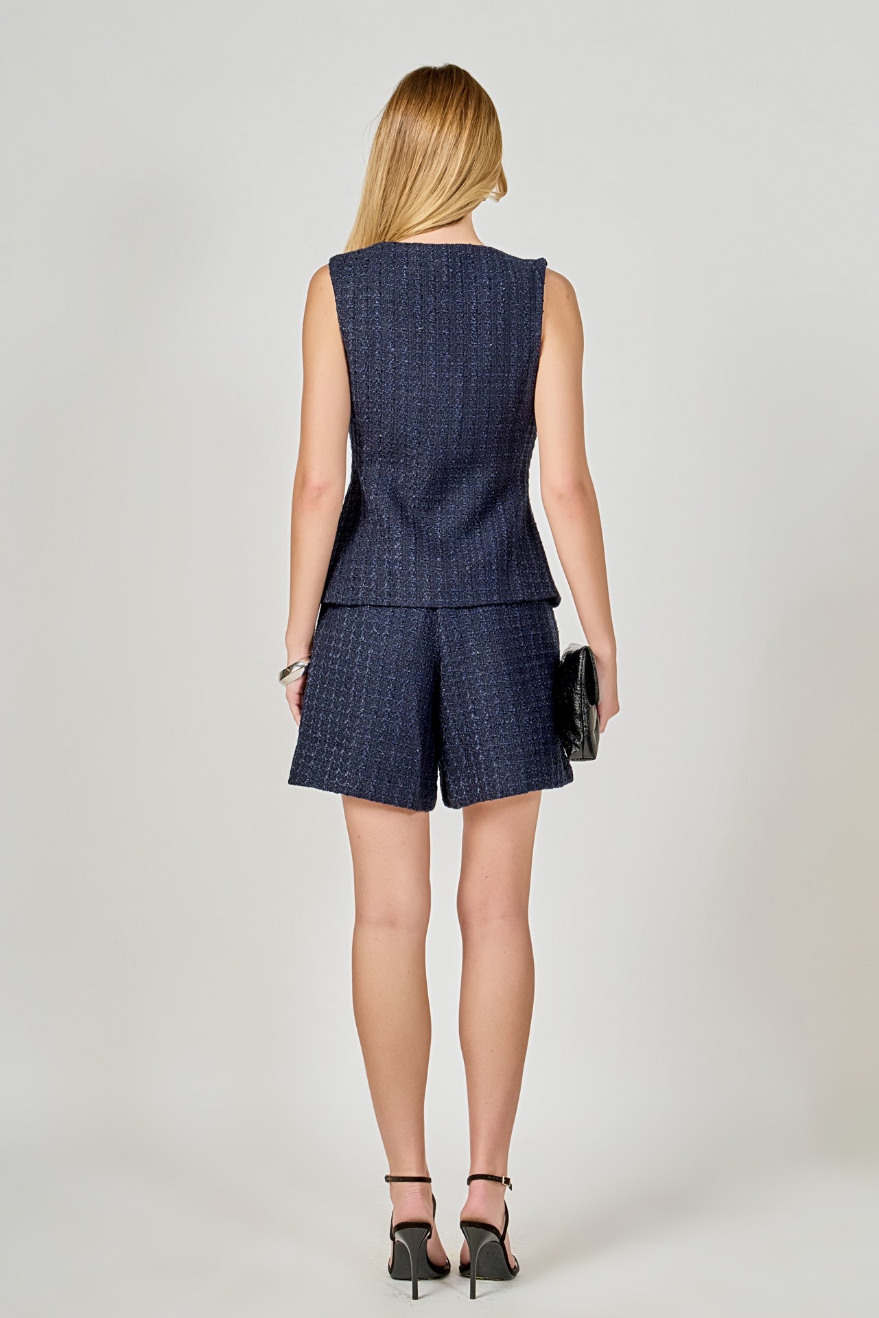 ENDLESS ROSE - Tweed Buttoned Sleeveless Top - TOPS available at Objectrare