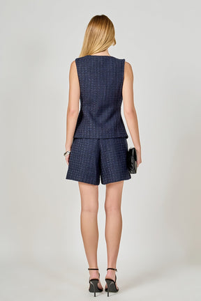 ENDLESS ROSE - Tweed Buttoned Sleeveless Top - TOPS available at Objectrare