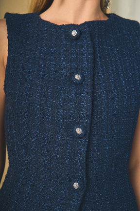 ENDLESS ROSE - Tweed Buttoned Sleeveless Top - TOPS available at Objectrare