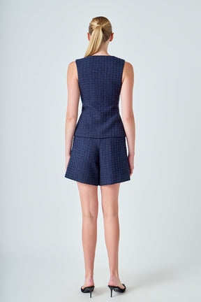 ENDLESS ROSE - Tweed Buttoned Sleeveless Top - TOPS available at Objectrare