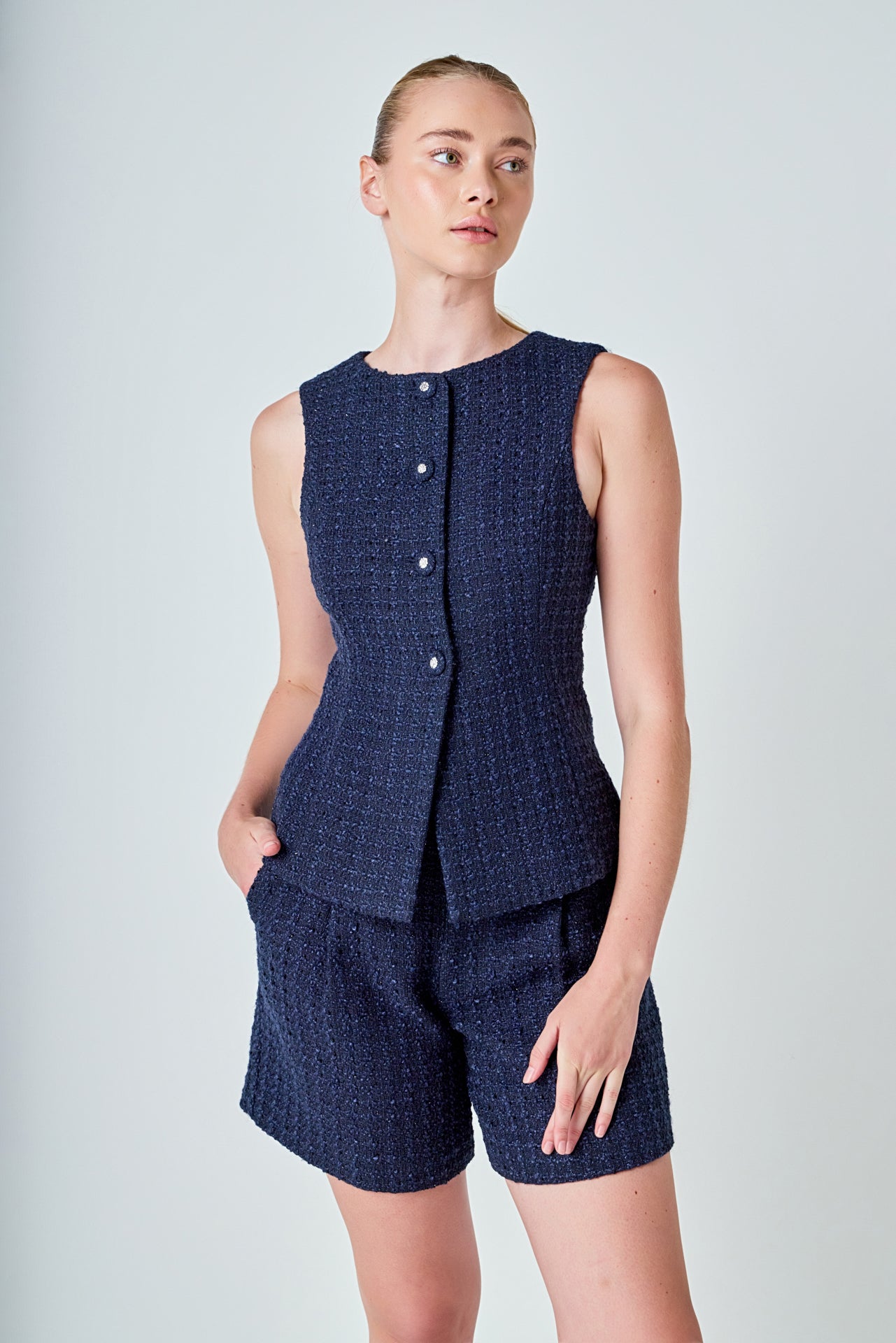 ENDLESS ROSE - Tweed Relaxed Long Shorts - BOTTOMS available at Objectrare