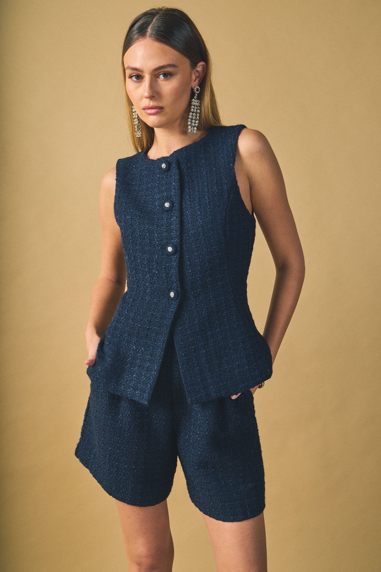 ENDLESS ROSE - Tweed Relaxed Long Shorts - BOTTOMS available at Objectrare