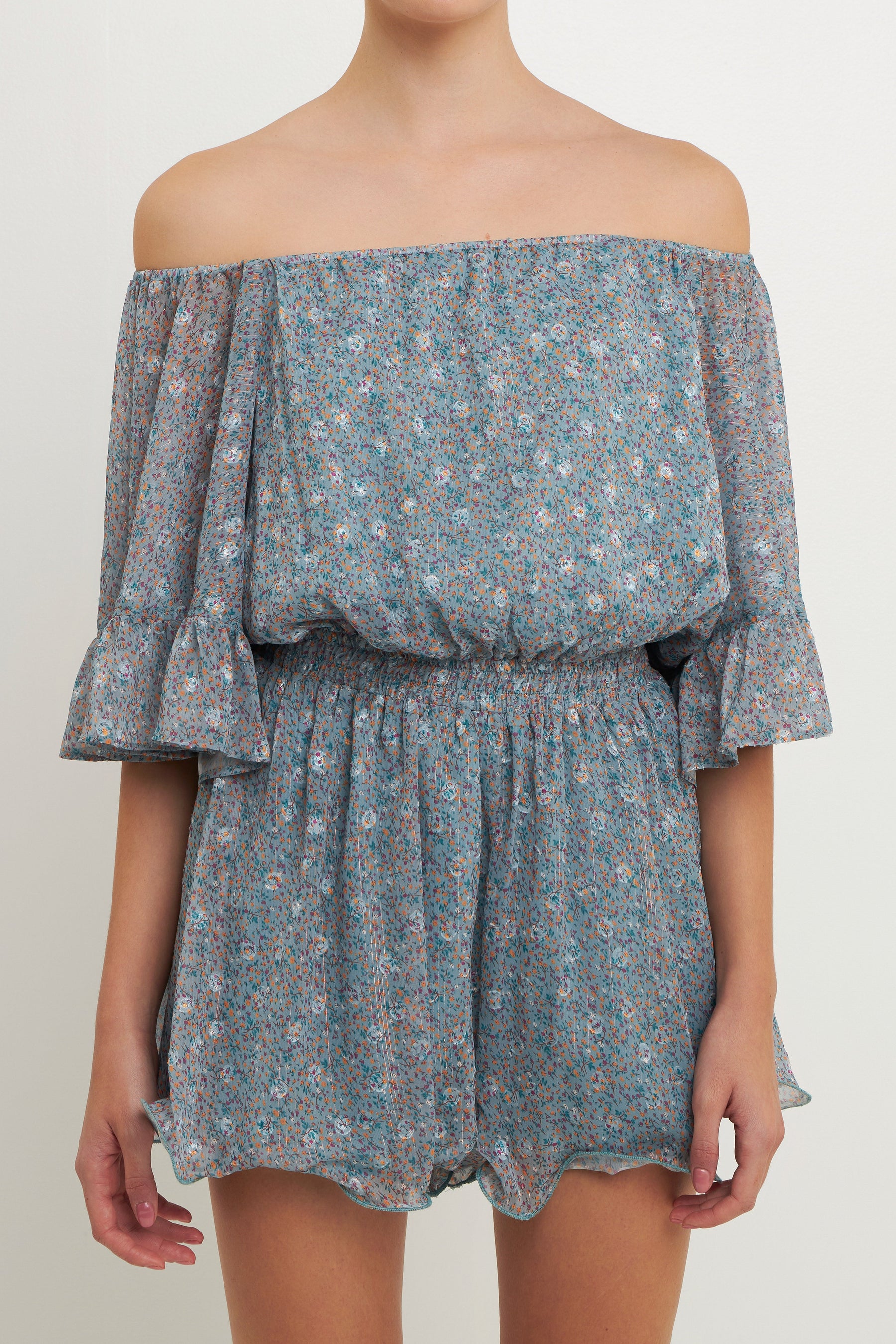 ENDLESS ROSE - Ditsy Floral Off the Shoulder Romper - ROMPERS available at Objectrare