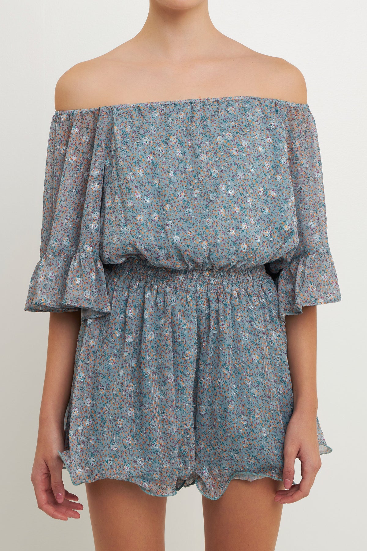 ENDLESS ROSE - Ditsy Floral Off the Shoulder Romper - ROMPERS available at Objectrare