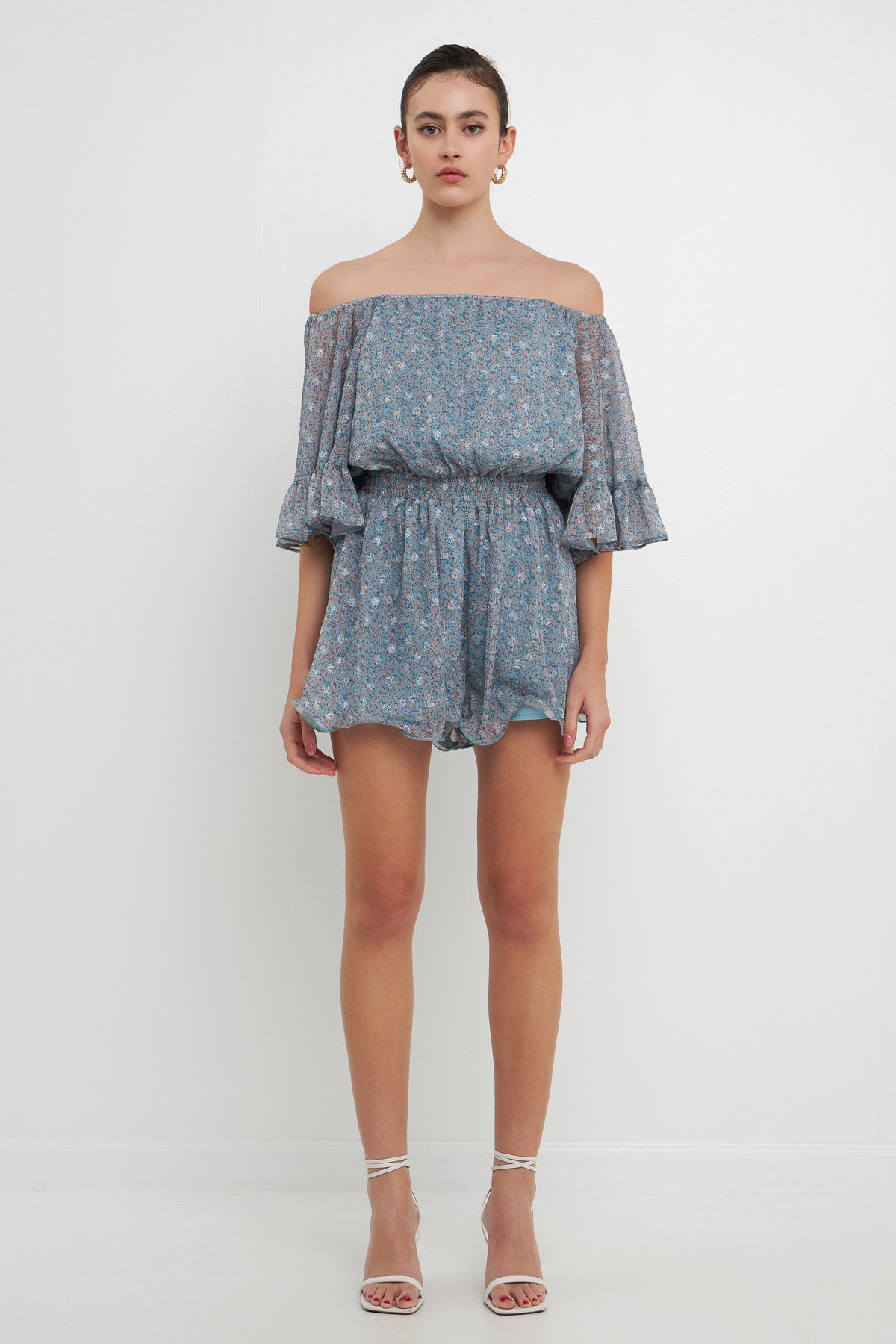 ENDLESS ROSE - Ditsy Floral Off the Shoulder Romper - ROMPERS available at Objectrare