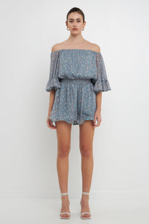 ENDLESS ROSE - Ditsy Floral Off the Shoulder Romper - ROMPERS available at Objectrare