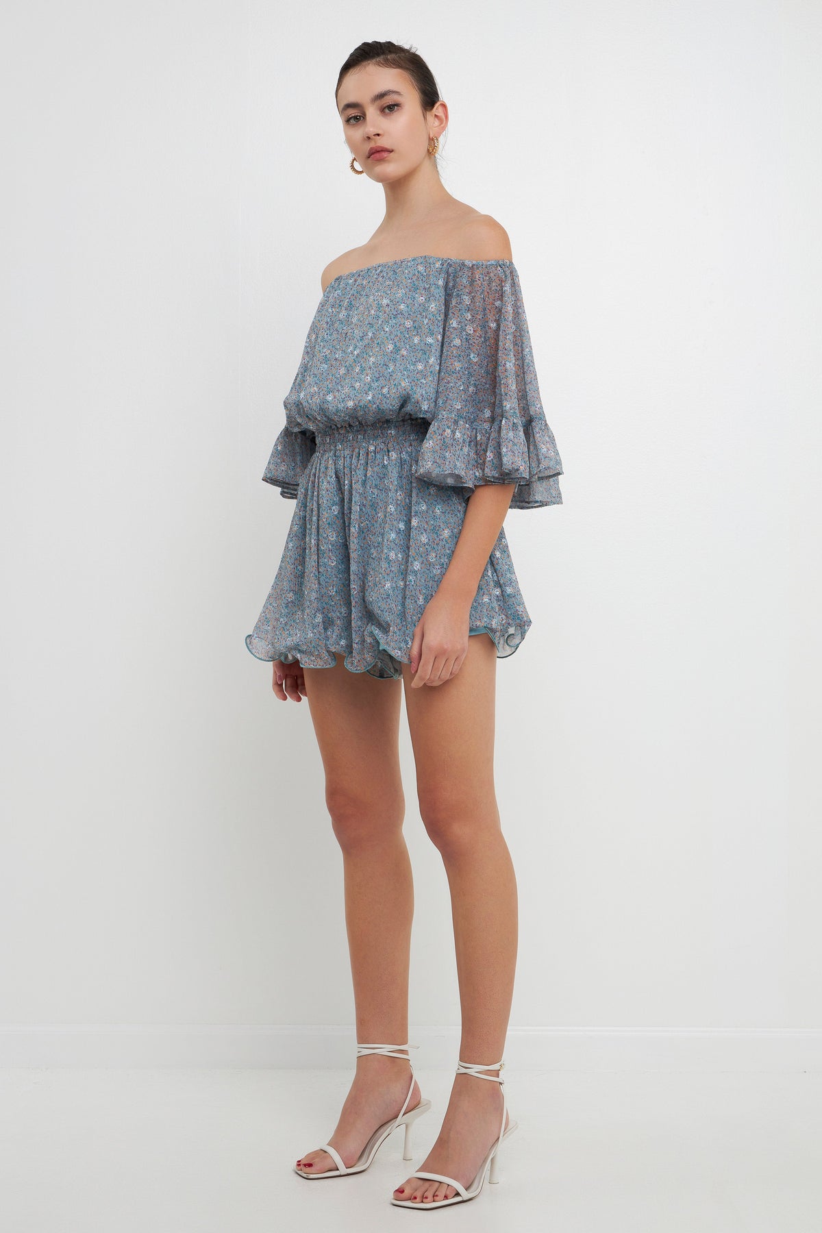 ENDLESS ROSE - Ditsy Floral Off the Shoulder Romper - ROMPERS available at Objectrare