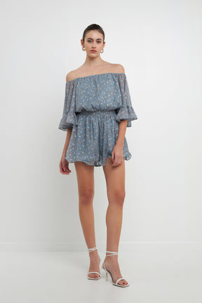 ENDLESS ROSE - Ditsy Floral Off the Shoulder Romper - ROMPERS available at Objectrare