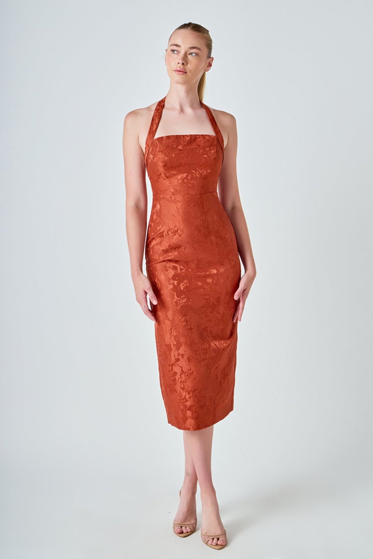 ENDLESS ROSE - Jacquard Halter Column Midi Dress - DRESSES available at Objectrare