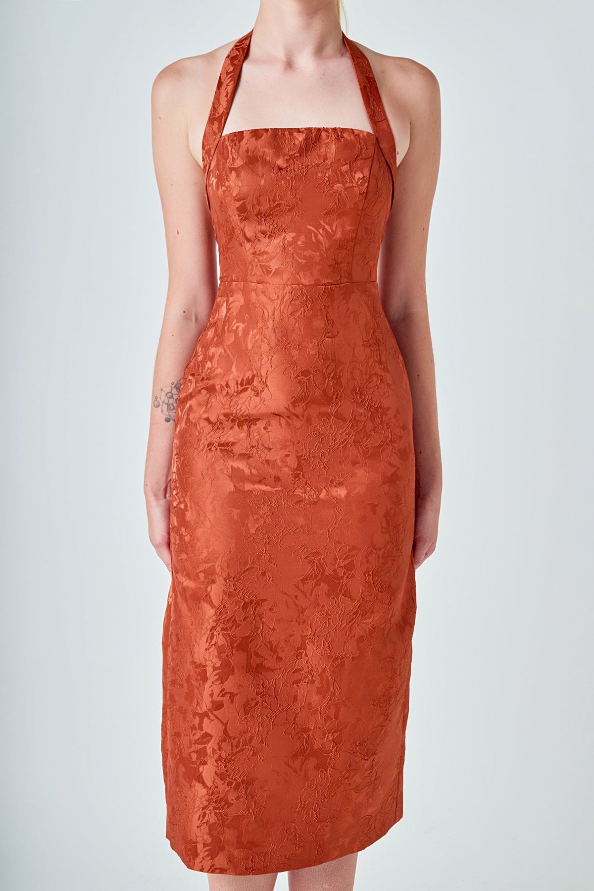 ENDLESS ROSE - Jacquard Halter Column Midi Dress - DRESSES available at Objectrare