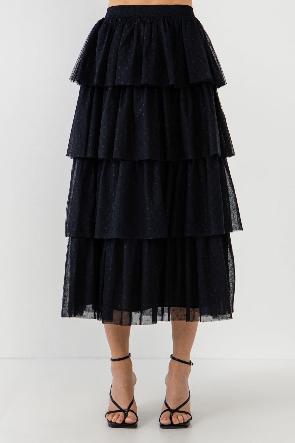 Pleated Swiss Dot Mesh Skirt