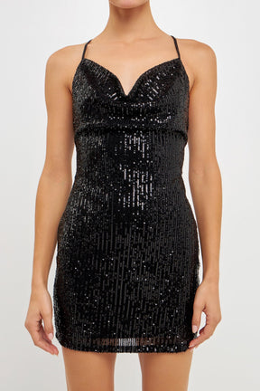 ENDLESS ROSE - Sequin Cowl Neck Mini Dress - DRESSES available at Objectrare