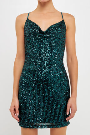 ENDLESS ROSE - Sequin Cowl Neck Mini Dress - DRESSES available at Objectrare