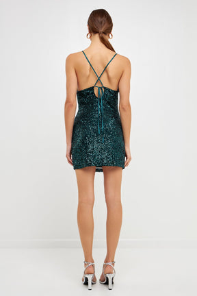 Sequin Cowl Neck Mini Dress