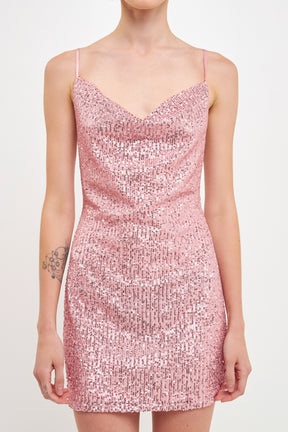 ENDLESS ROSE - Sequin Cowl Neck Mini Dress - DRESSES available at Objectrare