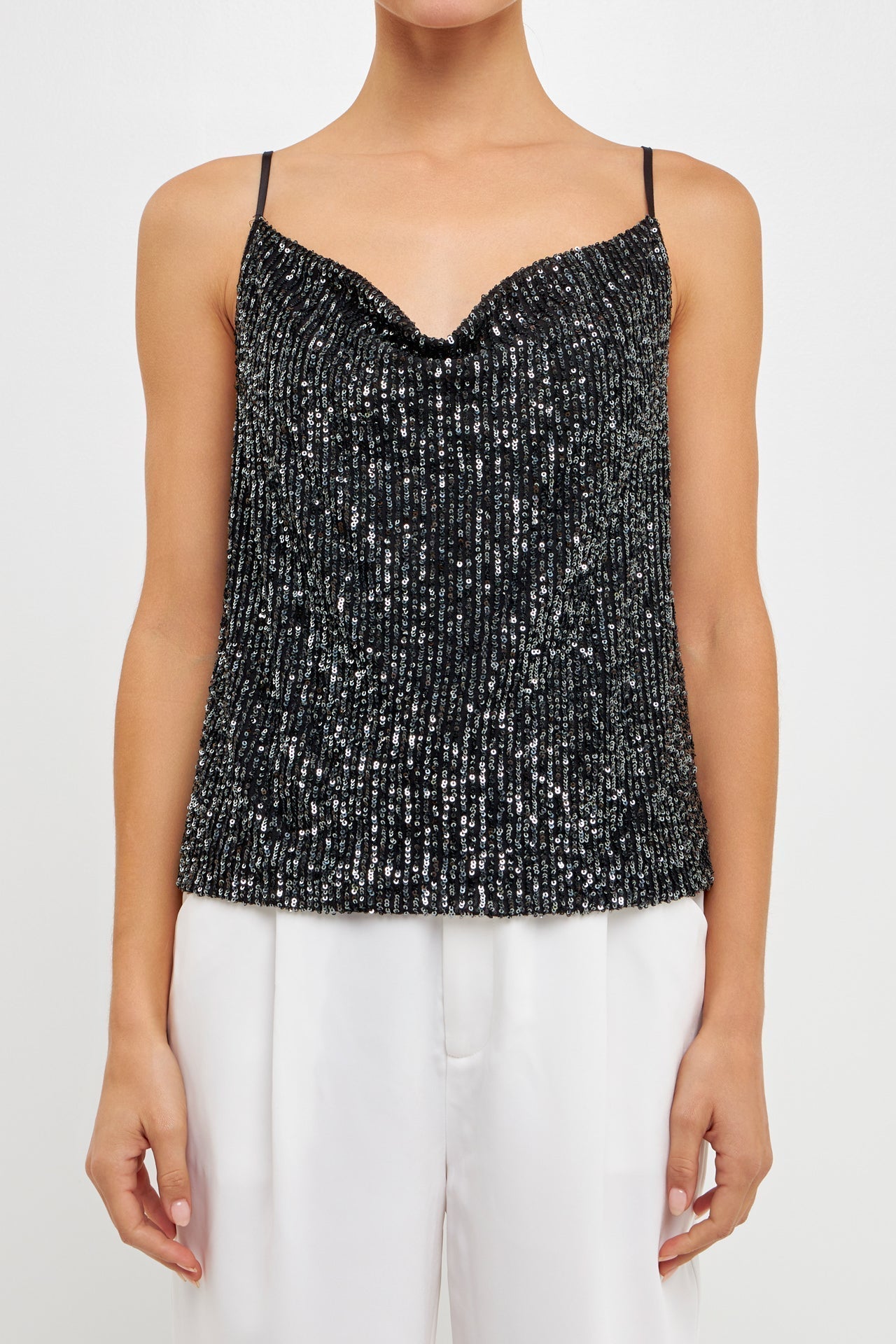 ENDLESS ROSE - Sequins Cowl Neck Top - CAMI TOPS & TANK available at Objectrare