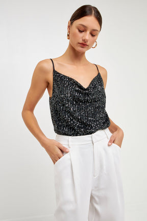 Endless Rose - Sequins Cowl Neck Top