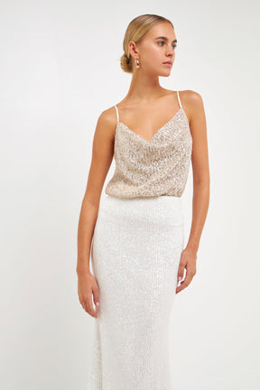 ENDLESS ROSE - Sequins Cowl Neck Top - CAMI TOPS & TANK available at Objectrare
