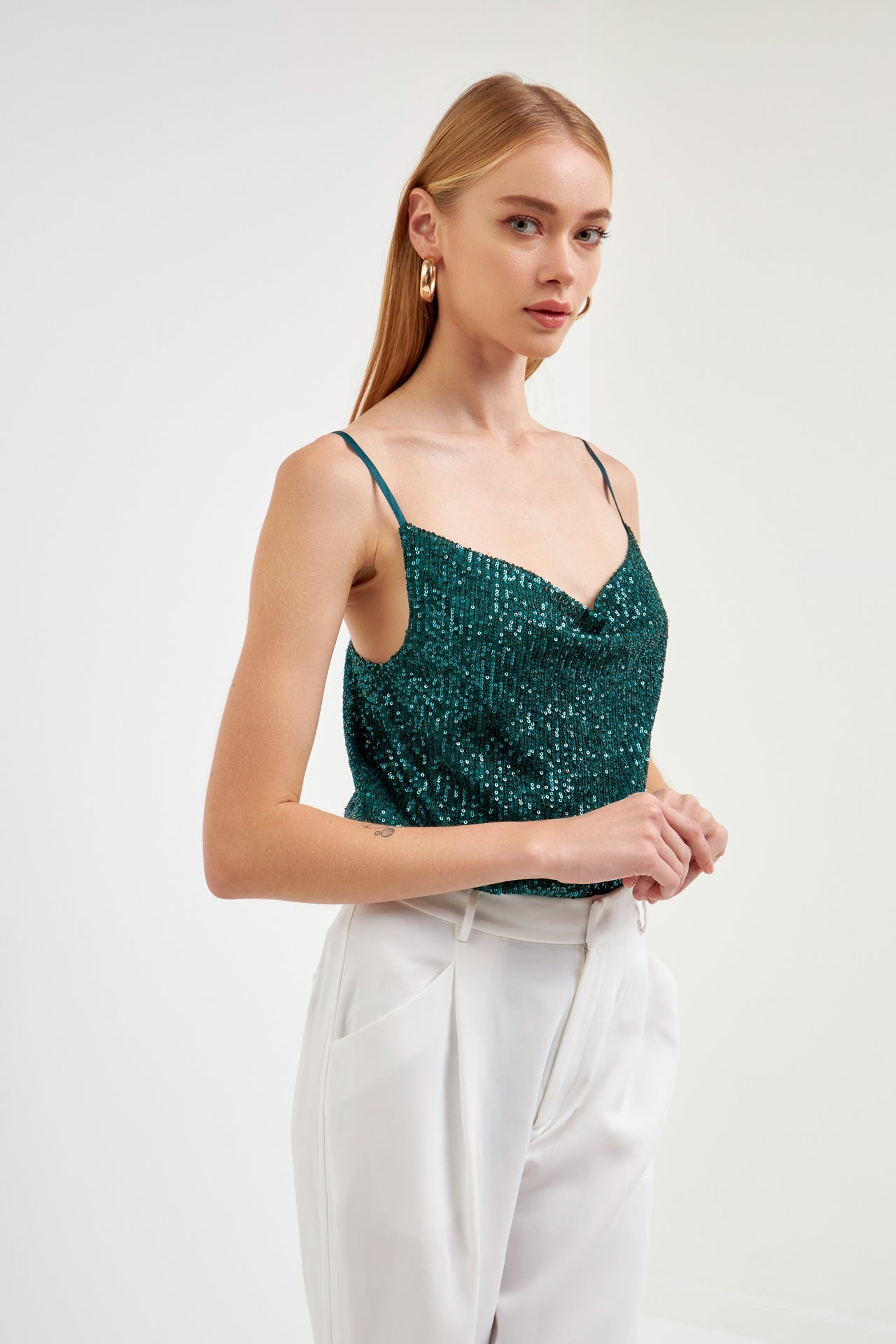 ENDLESS ROSE - Sequins Cowl Neck Top - CAMI TOPS & TANK available at Objectrare