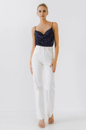 Sequins Cowl Neck Top