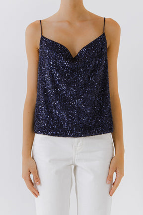 Sequins Cowl Neck Top