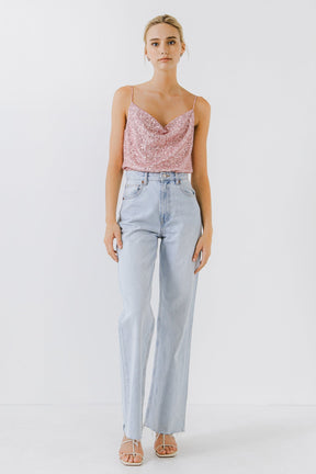 Sequins Cowl Neck Top