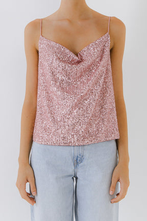 ENDLESS ROSE - Sequins Cowl Neck Top - CAMI TOPS & TANK available at Objectrare