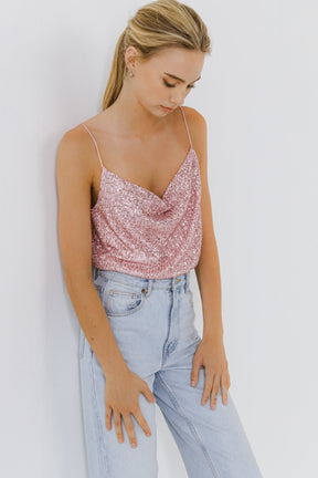 ENDLESS ROSE - Sequins Cowl Neck Top - CAMI TOPS & TANK available at Objectrare
