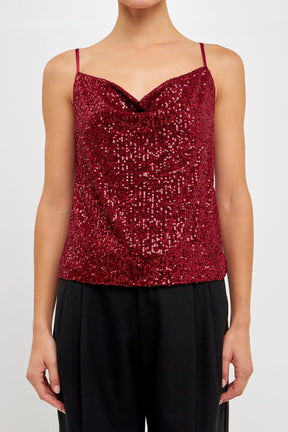 Sequins Cowl Neck Top