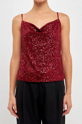 Endless Rose - Sequins Cowl Neck Top