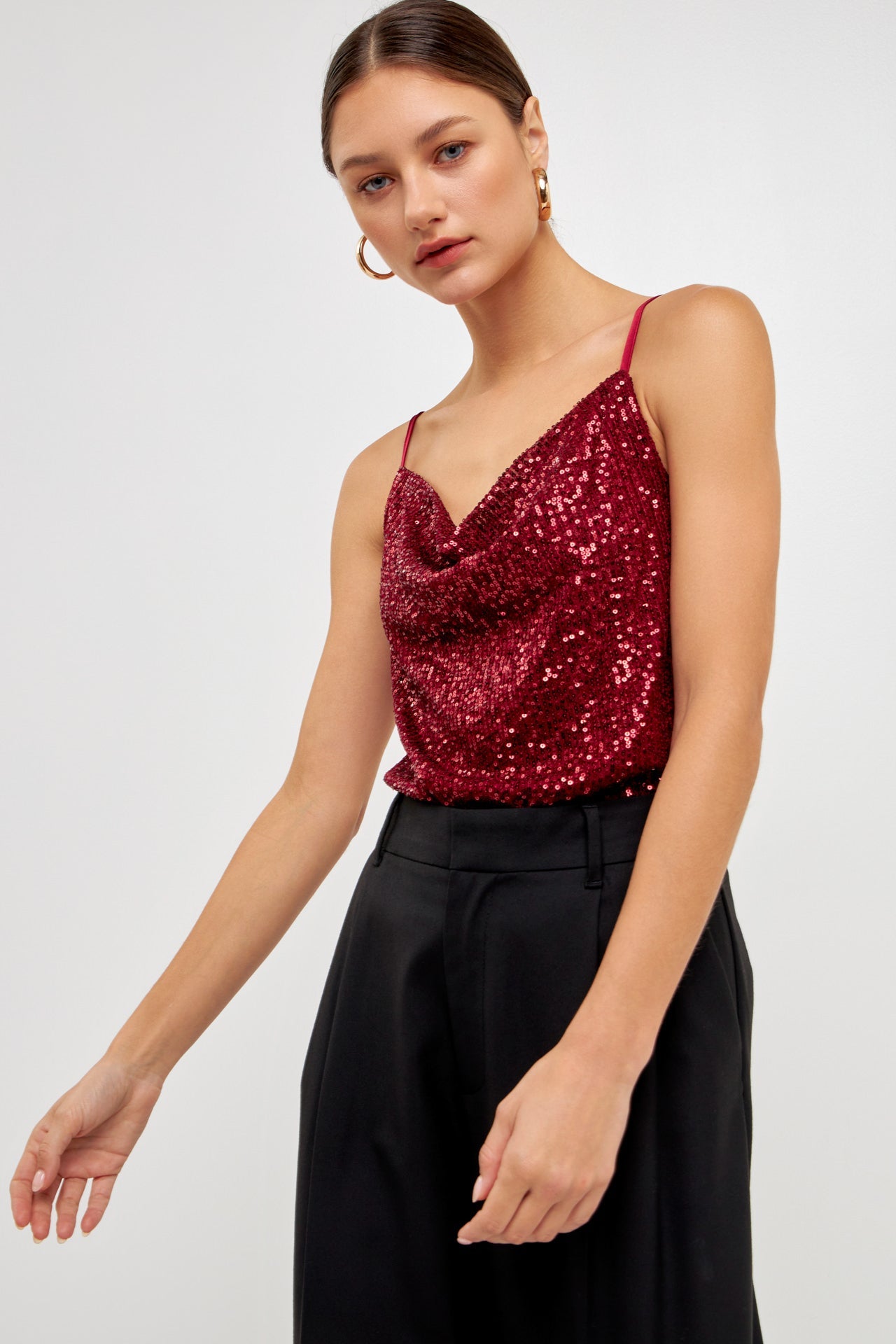 ENDLESS ROSE - Endless Rose - Sequins Cowl Neck Top - CAMI TOPS & TANK available at Objectrare